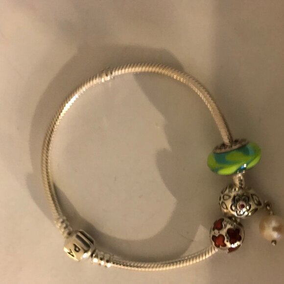 Authentic Pandora Snake Bracelet w/ 3 Charms - Picture 5 of 5